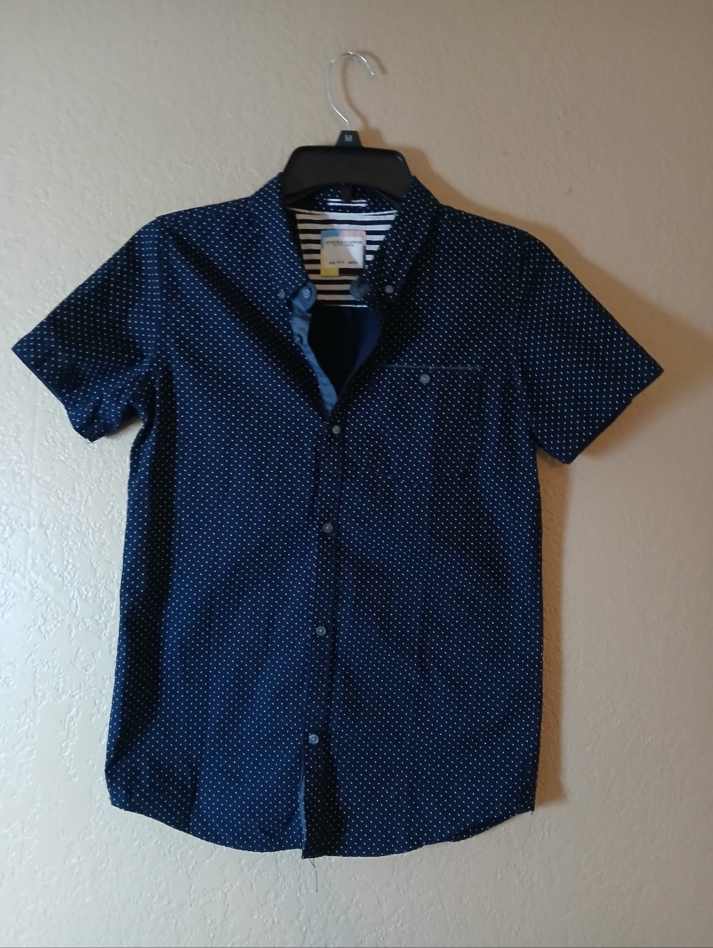 DEMIN &FLOWER Ricky Singn Childre Navy Short-Sleeve Dot-Print Button-Up ShirtS14